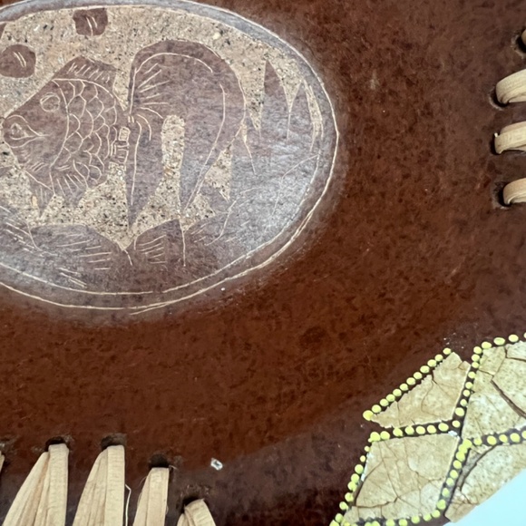 Vintage  Handmade Woven Rattan Rim Red Clay Pottery Bowl Dominicana 7.5" - Picture 4 of 6